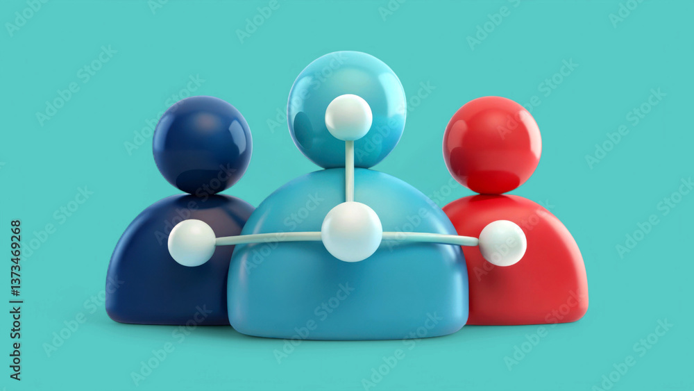 Obraz premium teamwork and unity with collaboration 3D illustration. 3D figures representing connections and teamwork on a blue background.