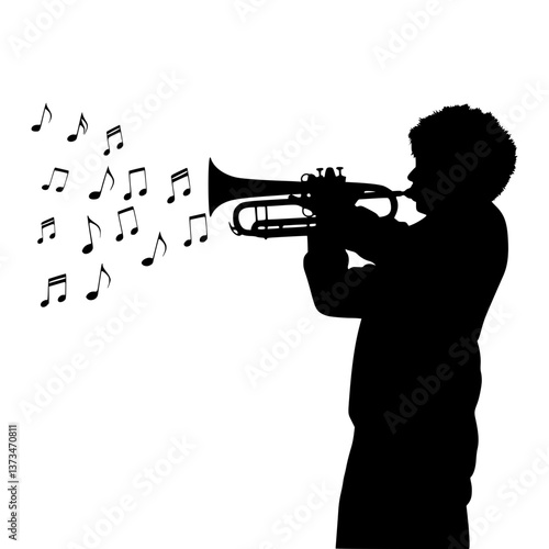 Silhouette Trumpeter Music Notes