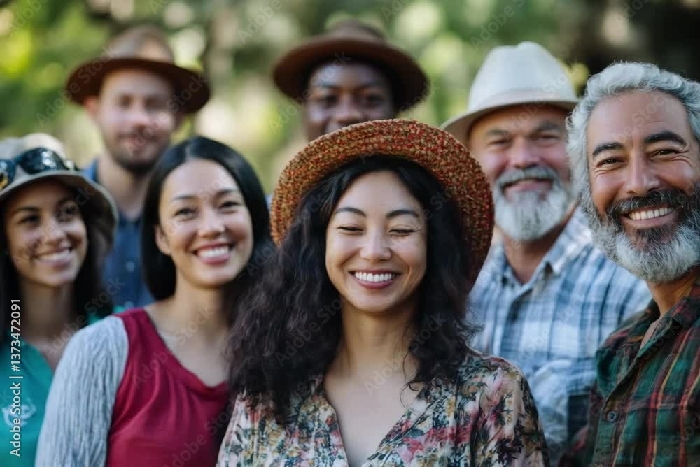 Diverse group of friends smiling outdoors in nature Diverse group of friends smiling outdoors in nature
