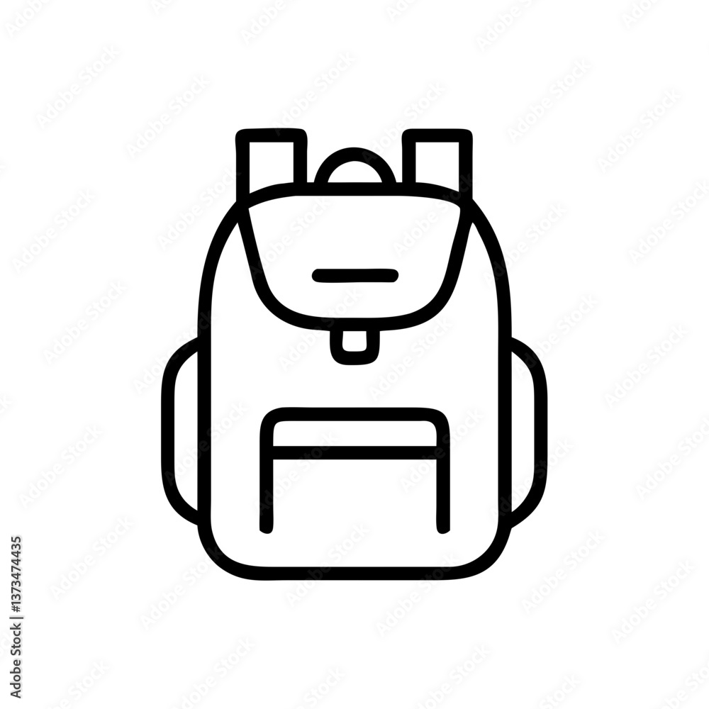 Icon of a Backpack in Minimalist Style with Black Lines Icon of a Backpack in Minimalist Style with Black Lines