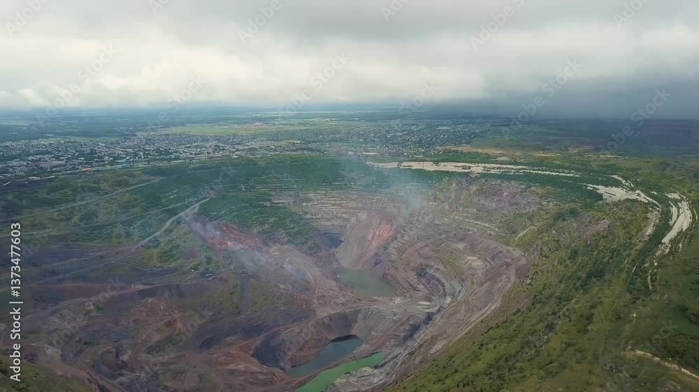 Flight over open cast mine. Aerial view of industrial landscape after mining. Aerial 4k footage. Flight over open cast mine. Aerial view of industrial landscape after mining. Aerial 4k footage.