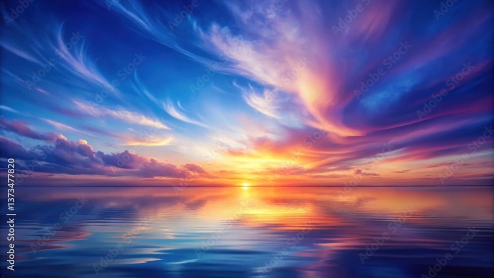 Serene Sunset over Calm Waters A Vivid Display of Colorful Clouds and Their Reflection Serene Sunset over Calm Waters A Vivid Display of Colorful Clouds and Their Reflection