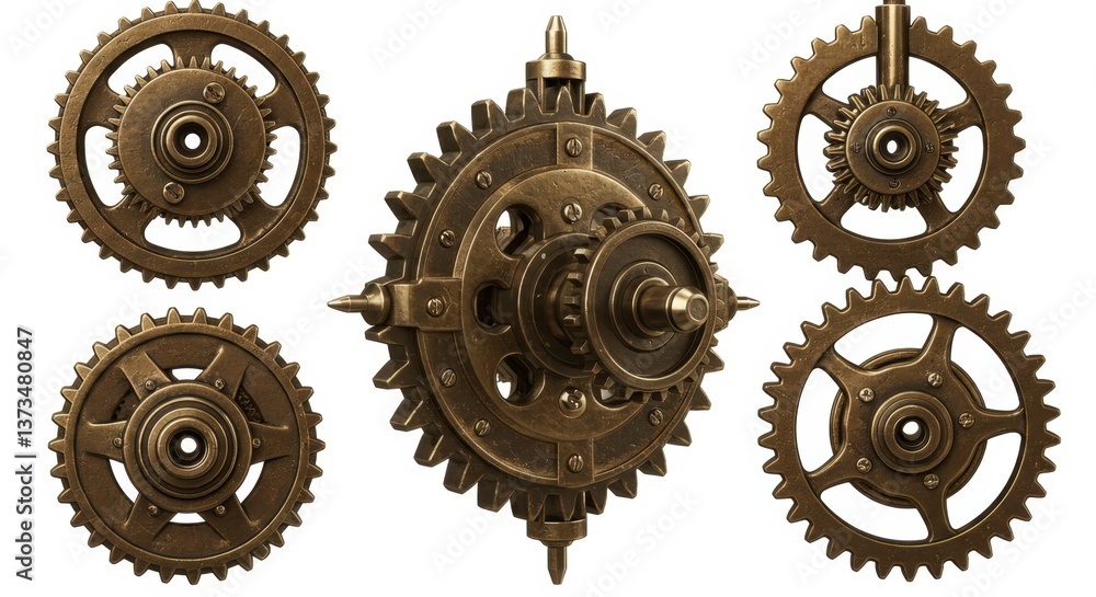 Steampunk Gears with Mechanical Details Steampunk Gears with Mechanical Details