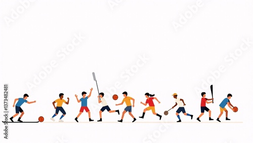 Diverse Children Playing Various Sports- Flat Vector