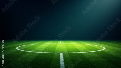 Illuminated Green Soccer Field View From Ground