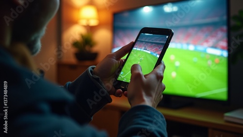 Man Watching Football On Mobile Device