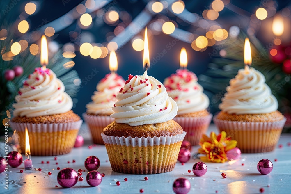 Celebratory Cupcake and Candle Background for Festive Events Celebratory Cupcake and Candle Background for Festive Events