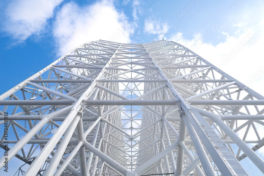 Fototapeta premium White Steel beam construction with blue sky background