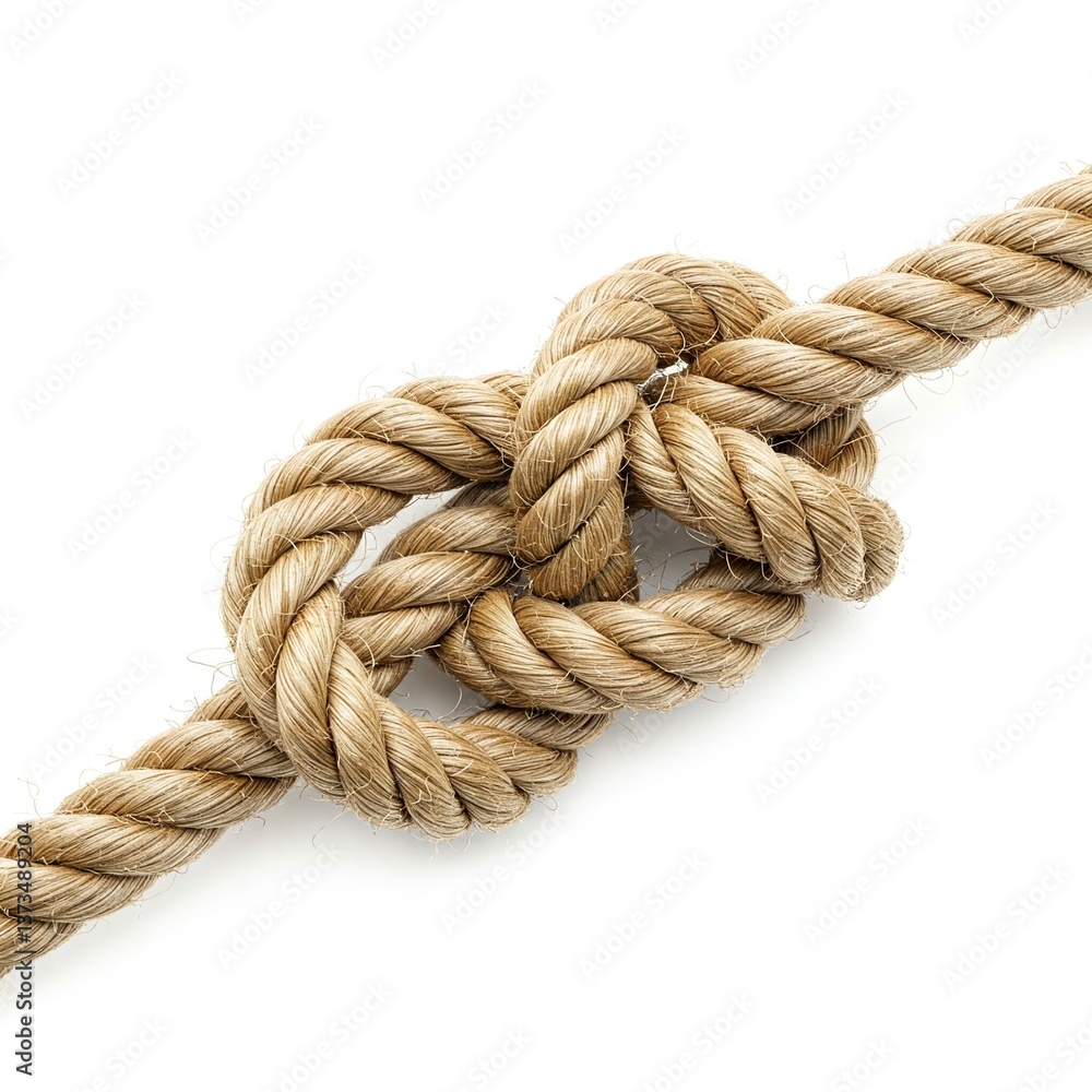 closeup of a knotted brown rope on a white background closeup of a knotted brown rope on a white background