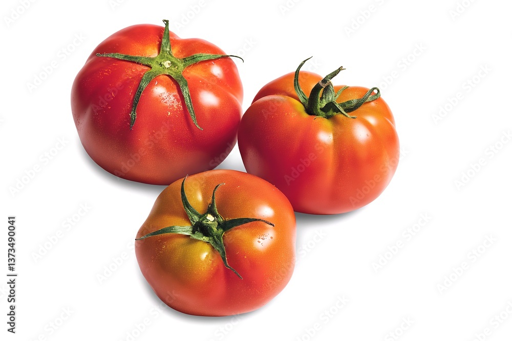 Three red tomatoes isolated on a white background Three red tomatoes isolated on a white background