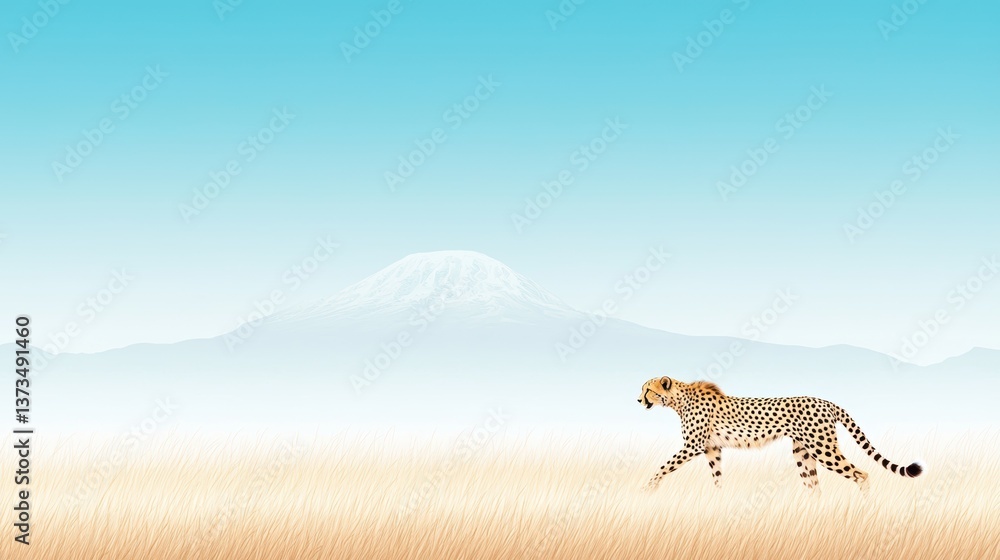 Obraz premium Safari Cheetah gracefully walking through the tall savanna grass on a safari.