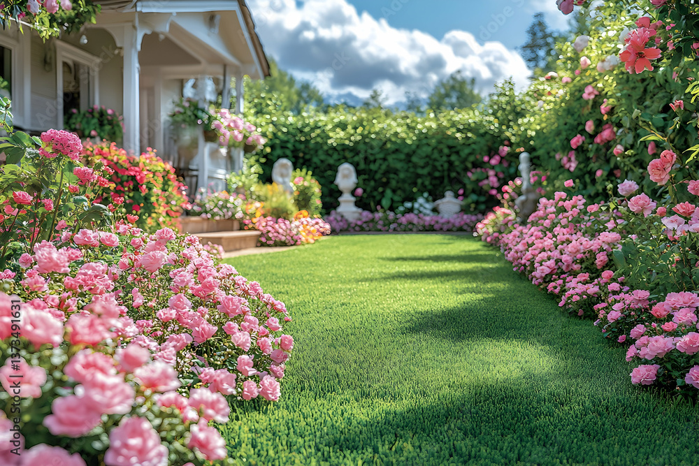 Naklejka premium Pink rose garden landscape design