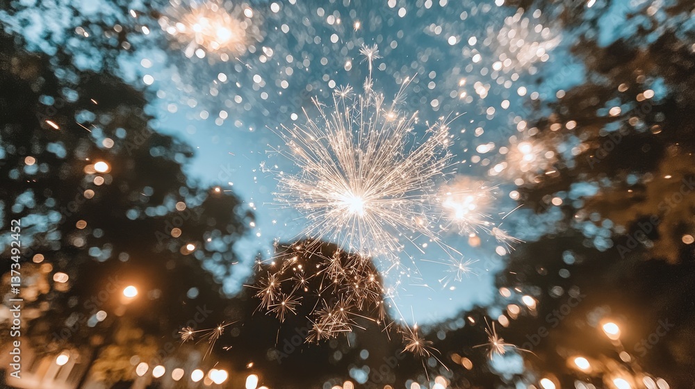 Fototapeta premium Sparkling Fireworks Night Sky Celebration Background
