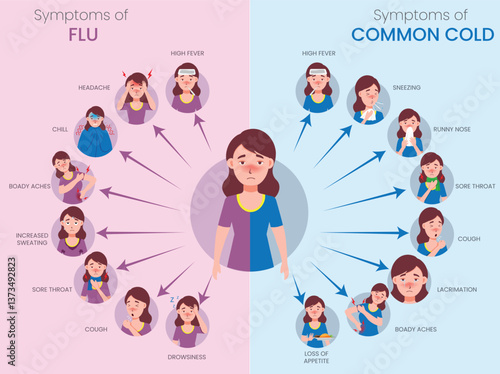 Flu vs Common Cold Symptoms Comparison Illustrated