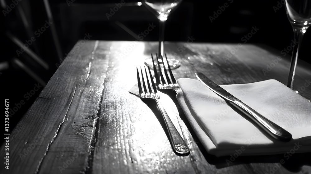 Professional Close-up Shot of Silverware on Wooden Table for Culinary Concepts Professional Close-up Shot of Silverware on Wooden Table for Culinary Concepts