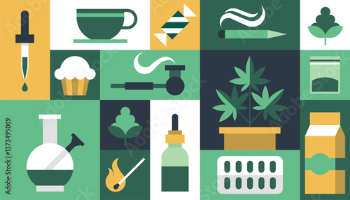Marijuana cannabis hashish geometric background vector pattern poster banner