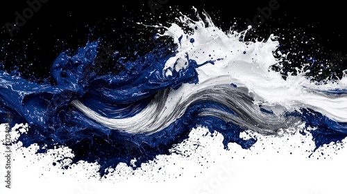 Abstract Swirling Paint  Navy  Silver  White Splashes