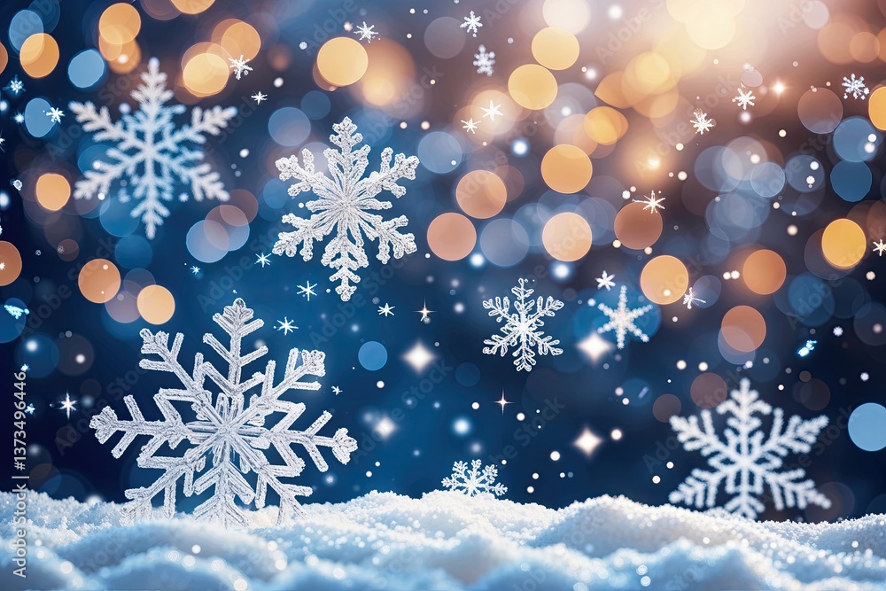 Naklejka premium Winter Festivities with Snowflakes Stars and Vibrant Bokeh Background