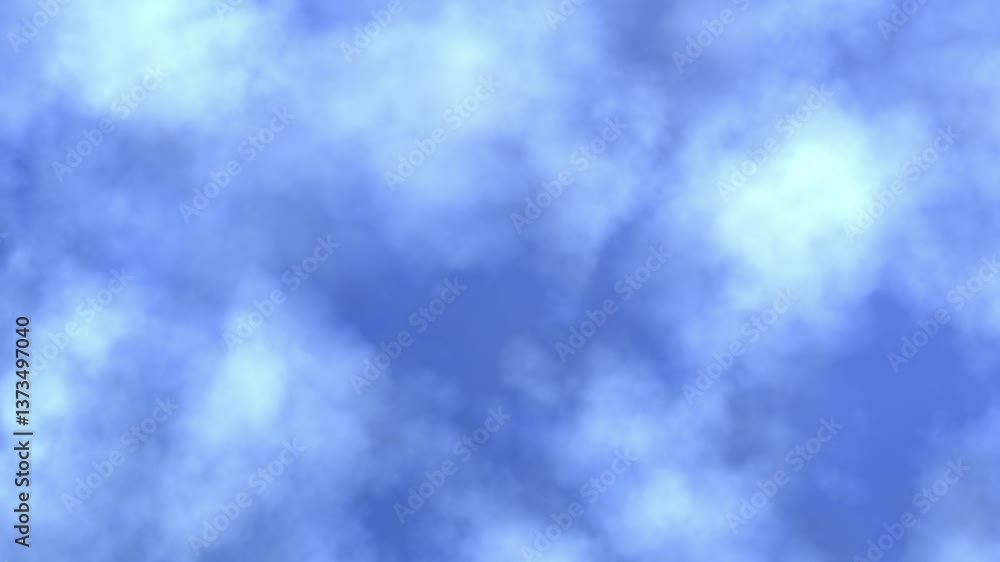 Animation of two layers of cloud formations almost cover the clear blue day sky and are moving slowly in opposite directions