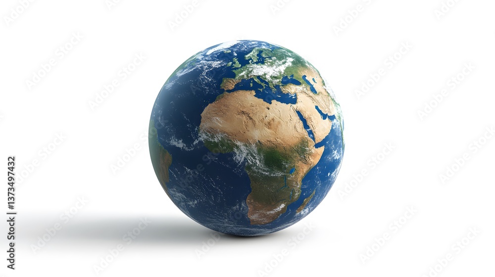 Fototapeta premium Detailed Realistic Illustration of Earth Showing Africa and Europe Continents