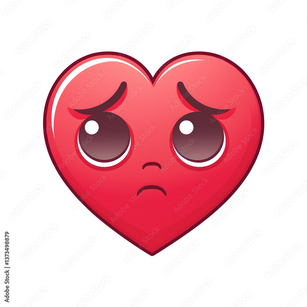 Fototapeta premium Heart emoji with sad face on transparent png background