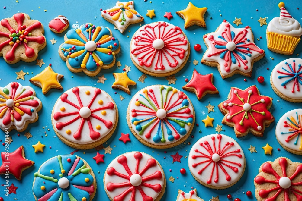 Festive Birthday Cookies Arranged on a Bright Surface Festive Birthday Cookies Arranged on a Bright Surface