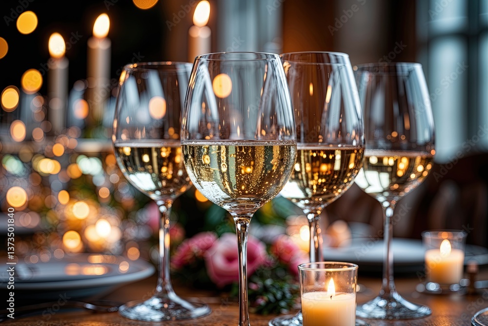 Joyful Celebration with Elegant Wine Glasses Clinking in a Candlelit Ambiance Joyful Celebration with Elegant Wine Glasses Clinking in a Candlelit Ambiance