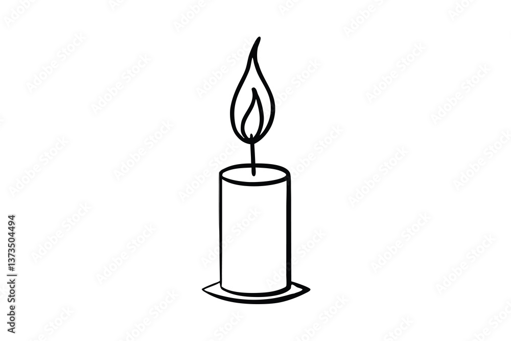 Lit Candle Illustration Simple Line Drawing, Flame, Wax, Light Lit Candle Illustration Simple Line Drawing, Flame, Wax, Light