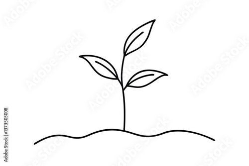 Simple Line Drawing of a Small Growing Plant Sprout