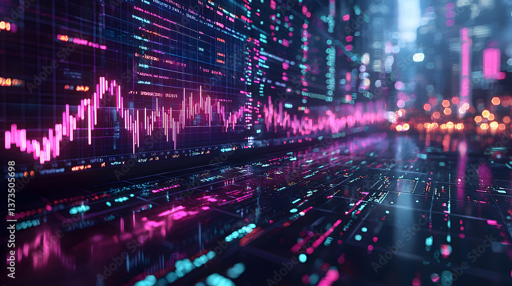 Naklejka premium Stock Market Graph Digital Display on a futuristic digital background.