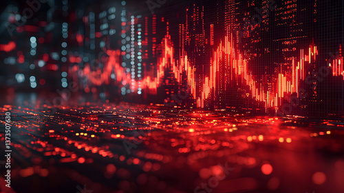 Red Stock Market Graph Digital Display on a futuristic digital background.
