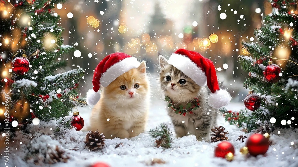 Festive scene of pets celebrating Christmas Festive scene of pets celebrating Christmas