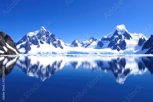 Wallpaper Mural Snowy mountains reflect in serene water, a crisp blue sky above, capturing the peaceful stillness Torontodigital.ca