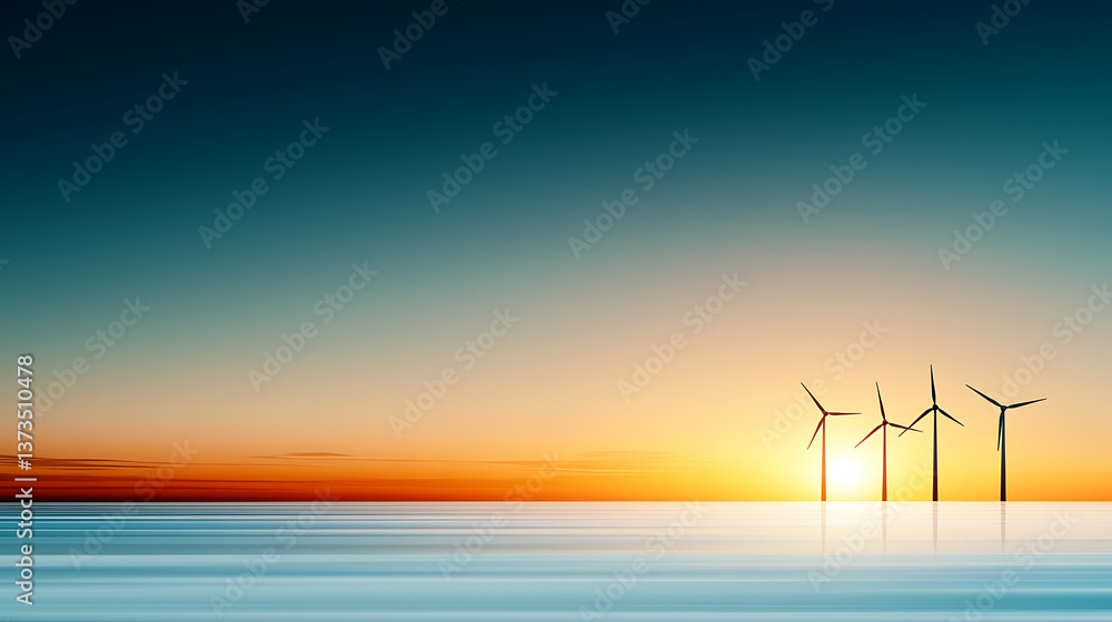 Fototapeta premium Wind turbines at sunset coastal landscape nature photography tranquil environment serene viewpoint renewable energy concept