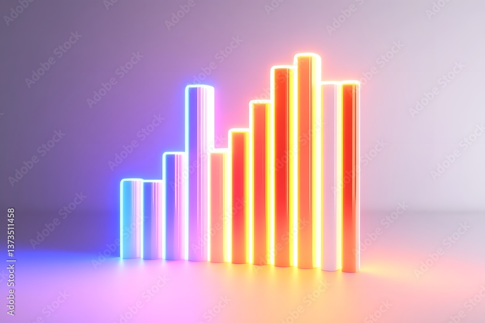 Glowing neon bar chart displaying data visualization Glowing neon bar chart displaying data visualization
