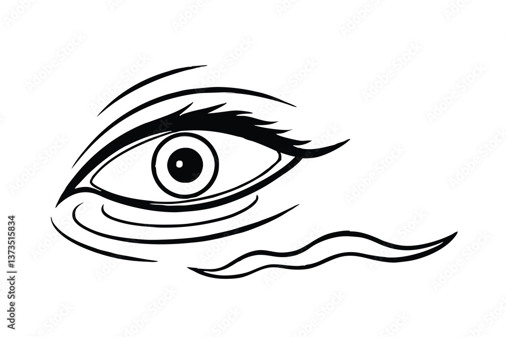 Obraz premium Stylized Eye Drawing Black Ink, Eyelashes, Abstract Lines