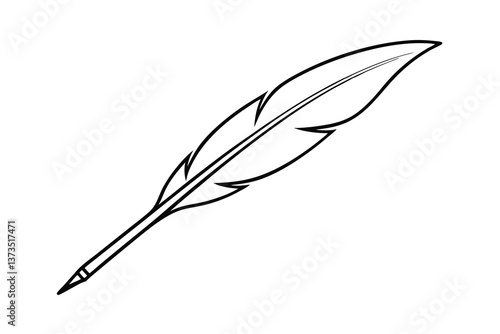 Simple Quill Pen Illustration Black Outline Feather Writing Tool