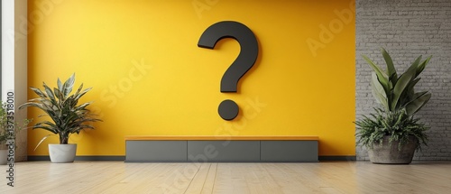 Wallpaper Mural Question Mark on Yellow Wall in Modern Interior Design Torontodigital.ca