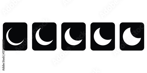 Moon icon set. White moon into black background with different phases. Perfect moon vector set for spiritual designs, or astronomical projects sign illustration.