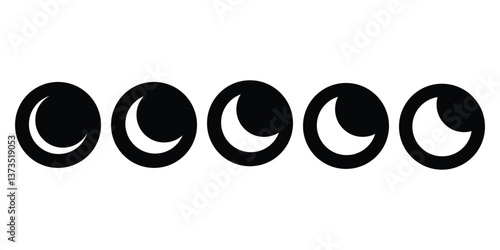 Moon icon set into rounded black background. Flat moon sign collection with different phases. Perfect moon vector set for spiritual designs, or astronomical projects sign illustration.