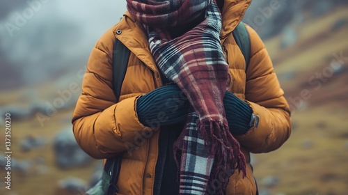 Professional Winter Fashion Portrait of a Person in Scarf and Jacket