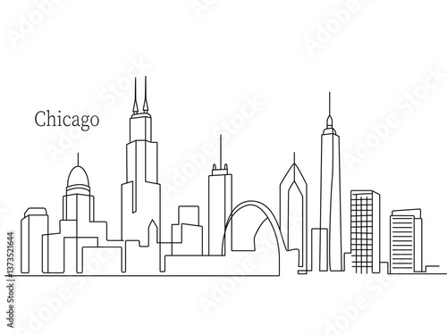 Linear panorama of the city of Chicago in the USA. skyscrapers and modern architecture. vector illustration continuous line on a white background