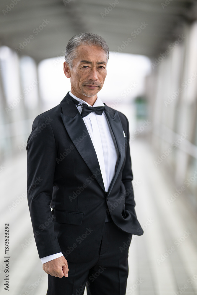 ビジネス街を歩く、シニア男性のポートレート