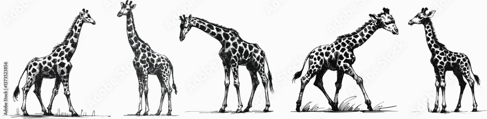 Towering Grace Giraffe line art drawing of lion Laugh ink sketch vector hand drawn illustration background Towering Grace Giraffe line art drawing of lion Laugh ink sketch vector hand drawn illustration background