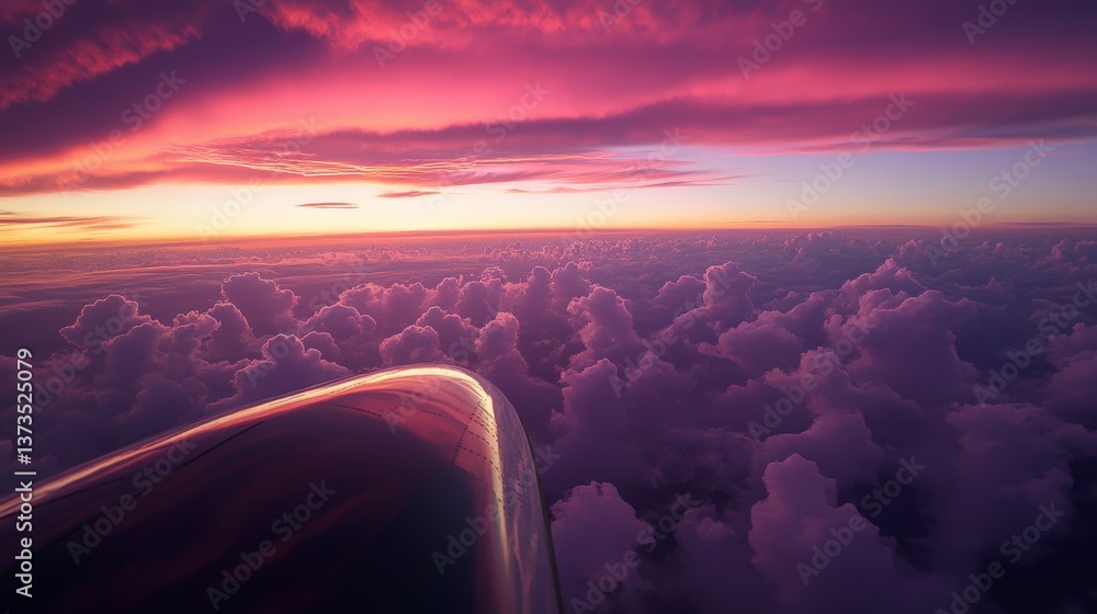 twin-engine aircraft descent, golden hour atmosphere, pink purple stratosphere, silhouetted wings span, high altitude photography, dramatic sunset composition twin-engine aircraft descent, golden hour atmosphere, pink purple stratosphere, silhouetted wings span, high altitude photography, dramatic sunset composition