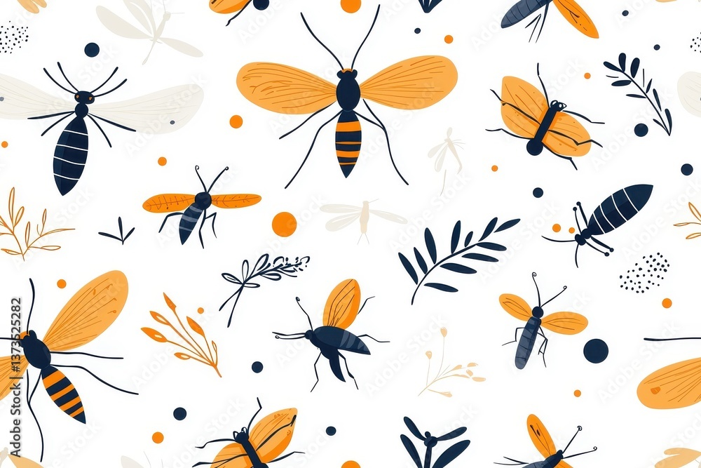 Flat style seamless pattern of mosquitoes, isolate on white background. Flat style seamless pattern of mosquitoes, isolate on white background.