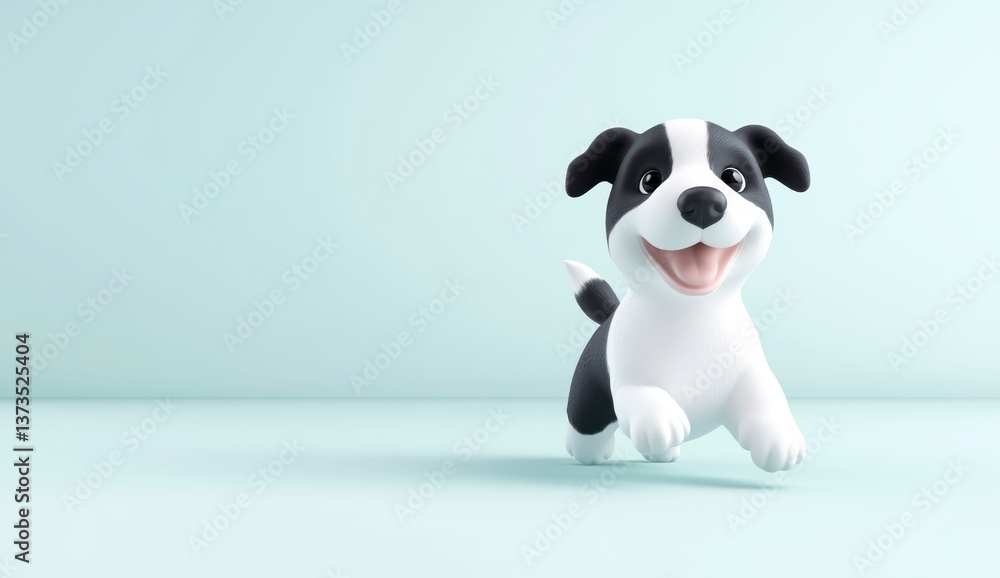 Playful Cute Cartoon Puppy Running on Soft Light Background Playful Cute Cartoon Puppy Running on Soft Light Background
