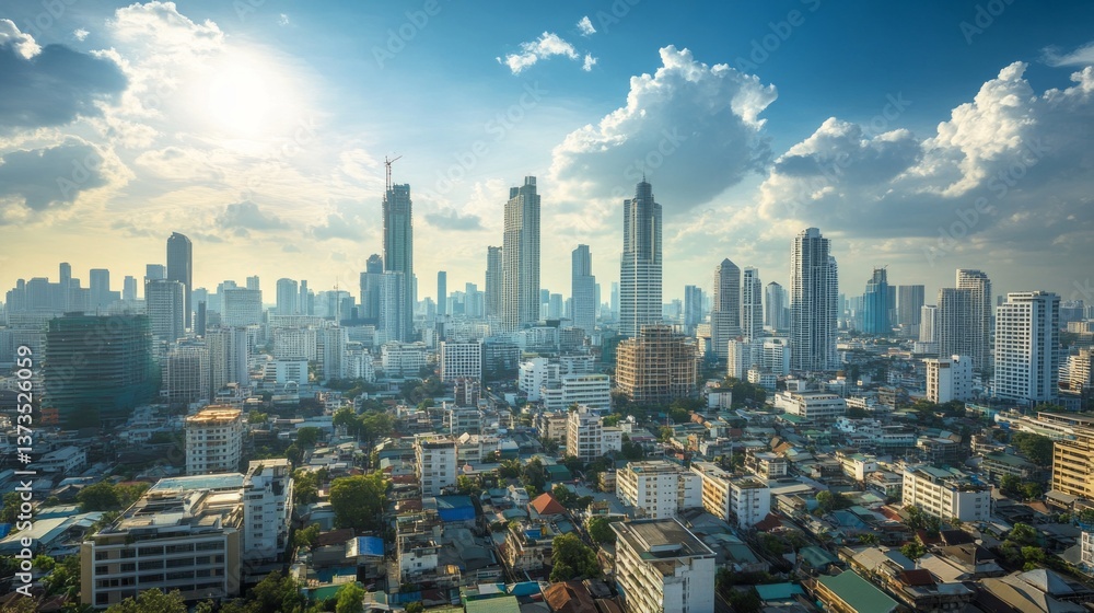 Fototapeta premium Urban skyline view bangkok cityscape image daylight aerial perspective modern architecture and development