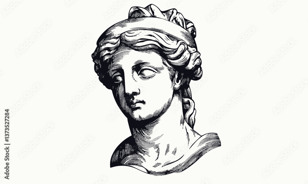 Classical Greek Sculpture Head Engraving Style Vector Illustration for Art Projects Classical Greek Sculpture Head Engraving Style Vector Illustration for Art Projects