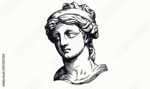 Classical Greek Sculpture Head Engraving Style Vector Illustration for Art Projects